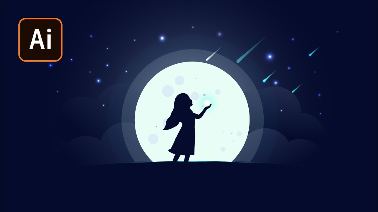 “Звездная ночь" Простая иллюстрация в Adobe Illustrator.